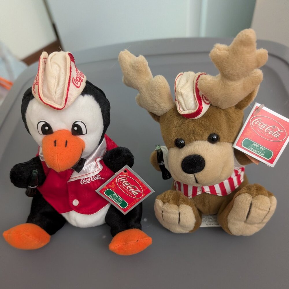 Vintage Coca Cola Coke Bean Bag Penguin and Moose  Advertising Collectible
